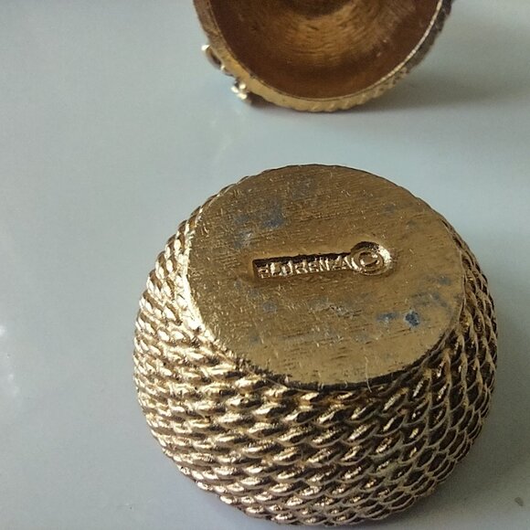 Vintage Florenza Small Gold Tone Turquoise Bee Wasp Jewelry Trinket Box Signed - Picture 11 of 12